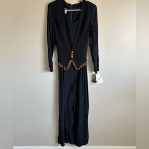NWT RARE VINTAGE Jumpsuit with beaded vest shoulder pads full zip made in USA